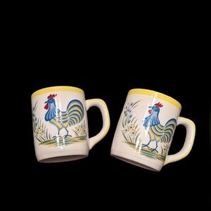Set of 2 handpainted rooster mugs